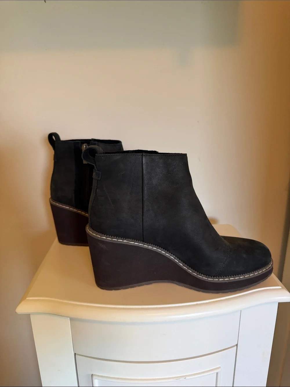 Toms Black Suede Wedge Ankle Booties